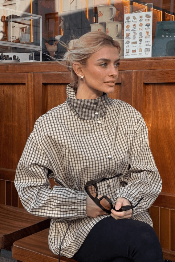 OLANE Vintage Plaid Waist-Cinched Jacket KhakiXSWomen's Coats & Jackets