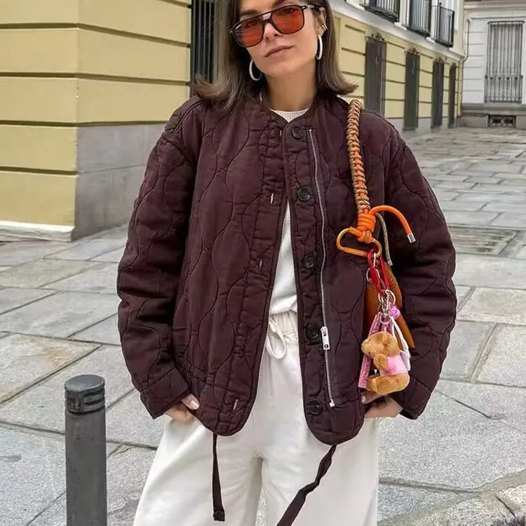 OLANE Vintage Quilted Padded Coat BurgundyXSWomen's Coats & Jackets