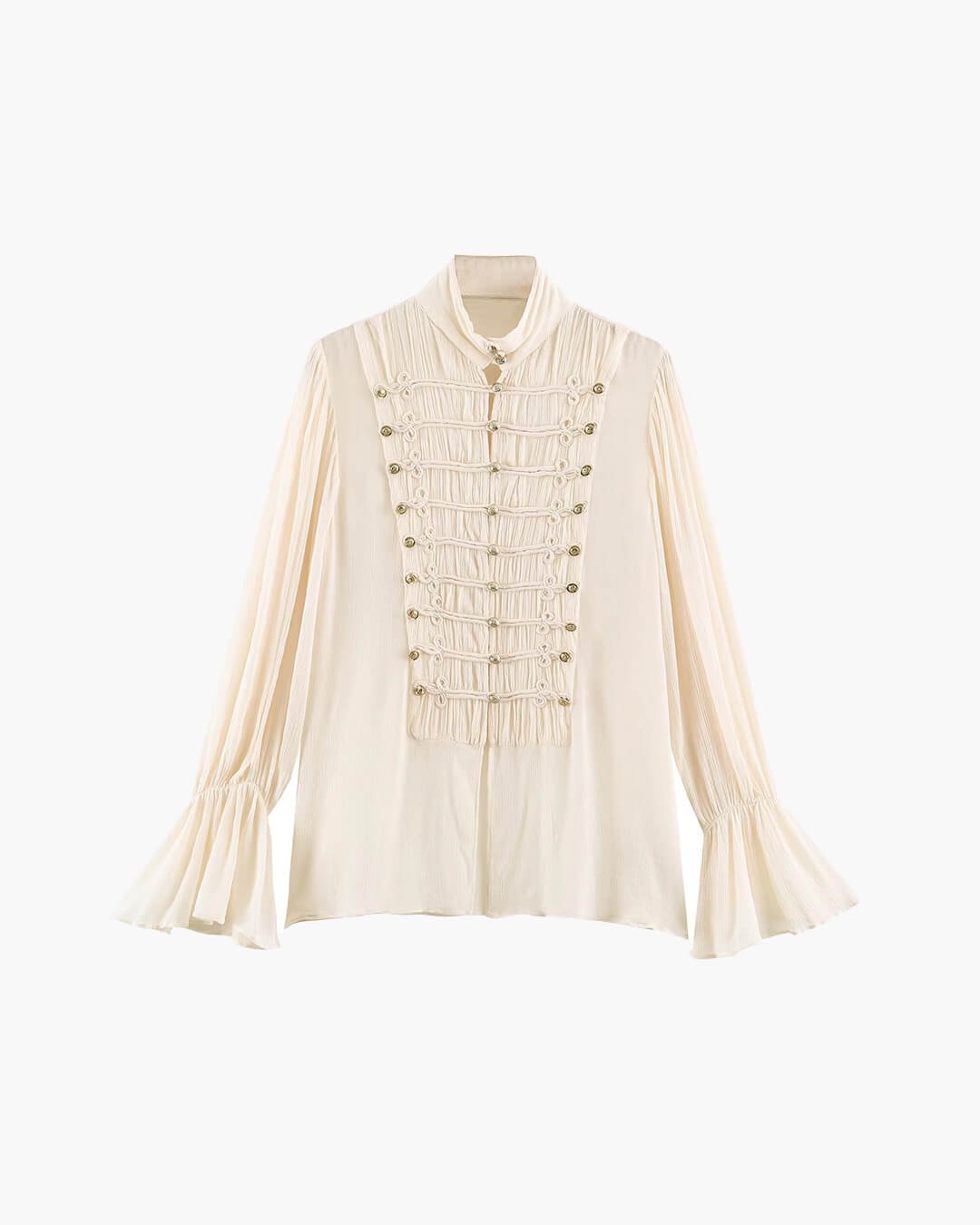 OLANE Vintage Stand Collar Frog Button Blouse BeigeSBlouse