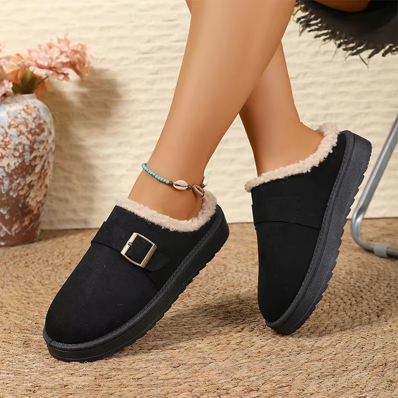 OLANE Warm Faux Fur Lined Suede Clogs Black37Shoes