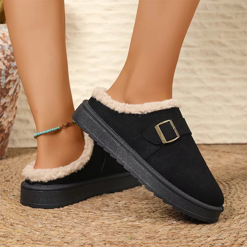 OLANE Warm Faux Fur Lined Suede Clogs Black38Shoes