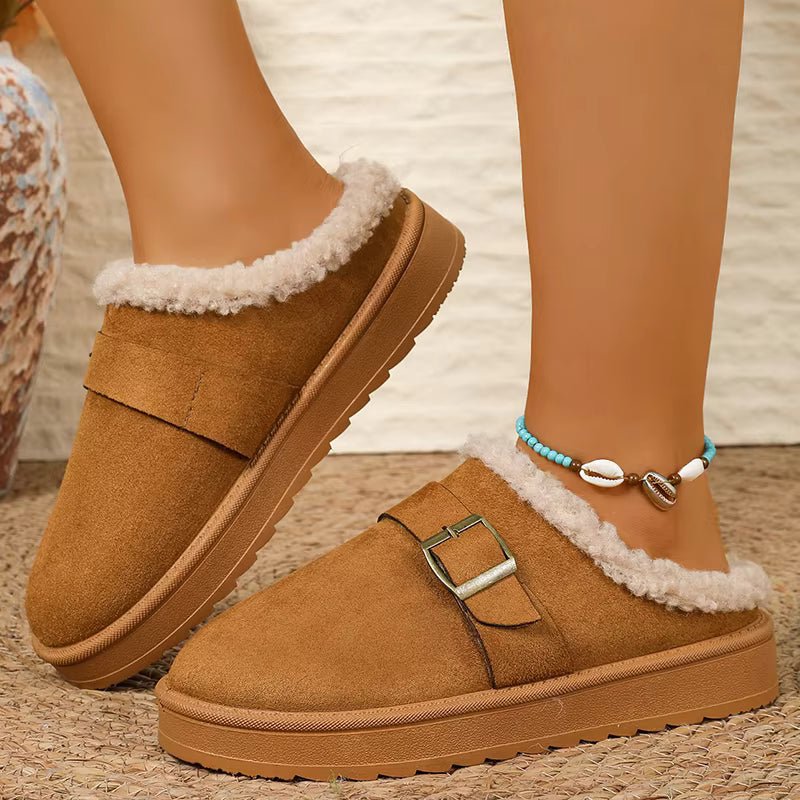 OLANE Warm Faux Fur Lined Suede Clogs Tan36Shoes