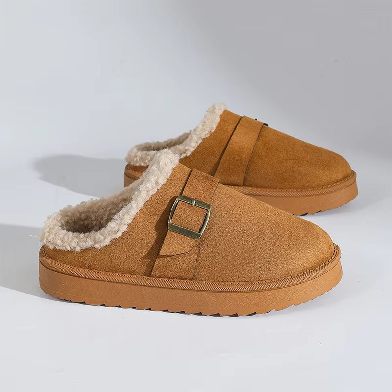 OLANE Warm Faux Fur Lined Suede Clogs Tan39Shoes