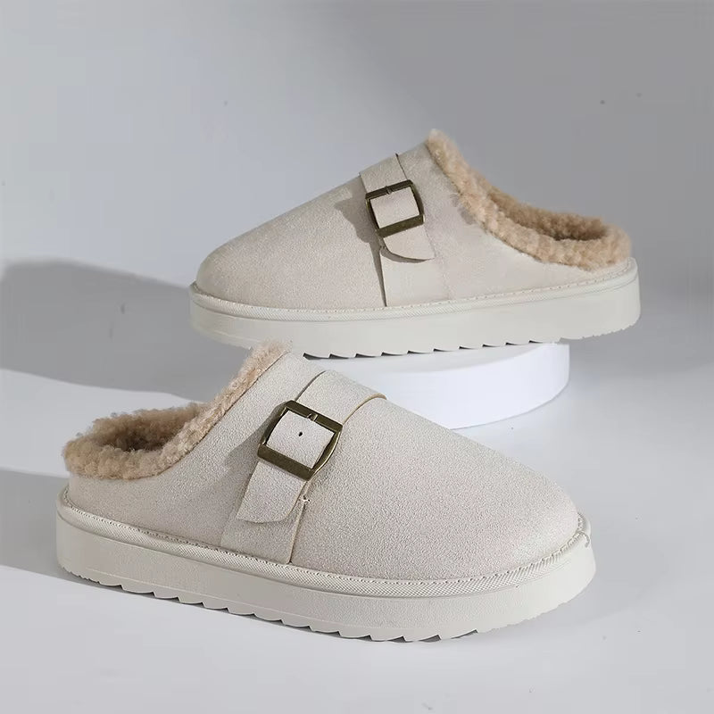 OLANE Warm Faux Fur Lined Suede Clogs White39Shoes