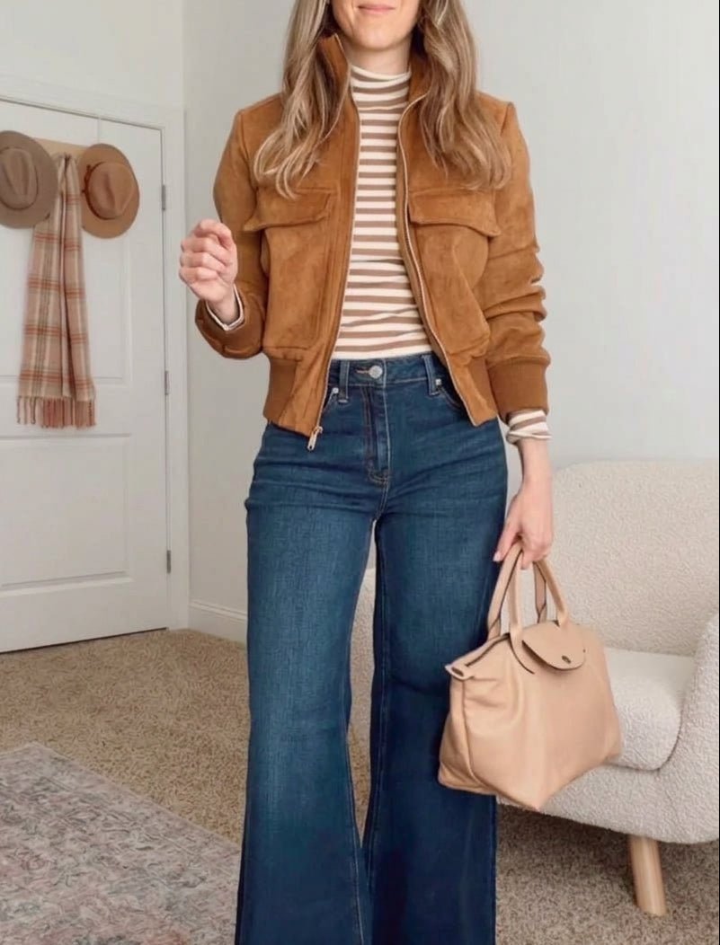 OLANE Zip-Up Cropped Bomber Jacket Light BrownSWomen's Coats & Jackets