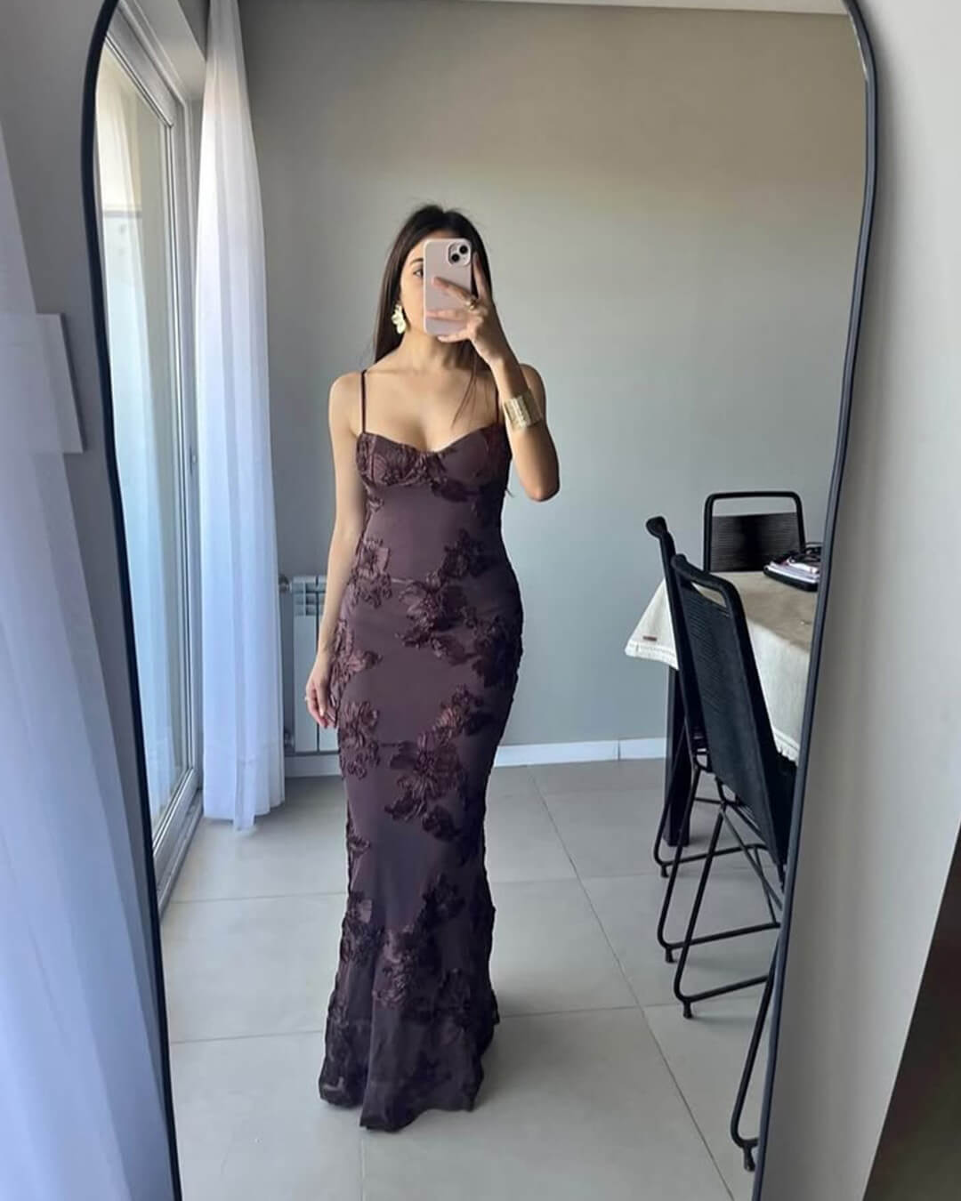 Bodycon Appliqué Tie-Back Evening Gown