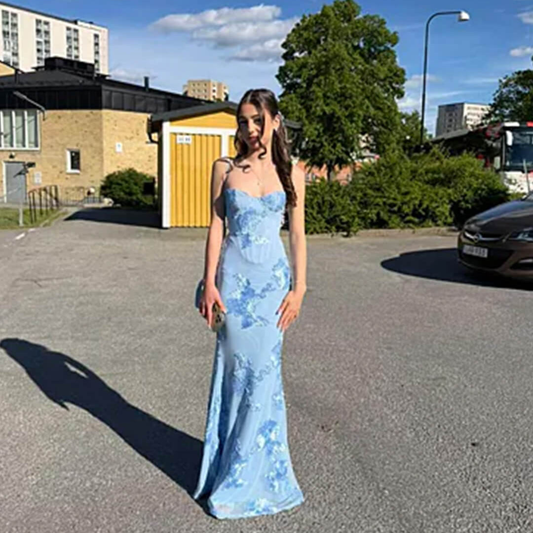 Bodycon Appliqué Tie-Back Evening Gown
