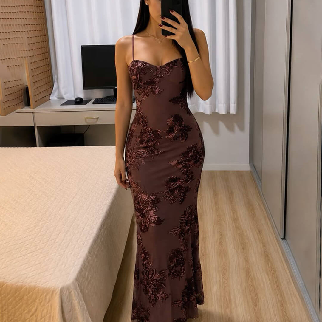 Bodycon Appliqué Tie-Back Evening Gown