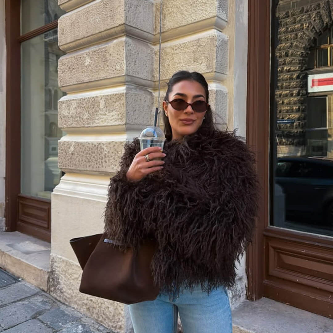 OLANE Lara Faux Fur Coat in Brown