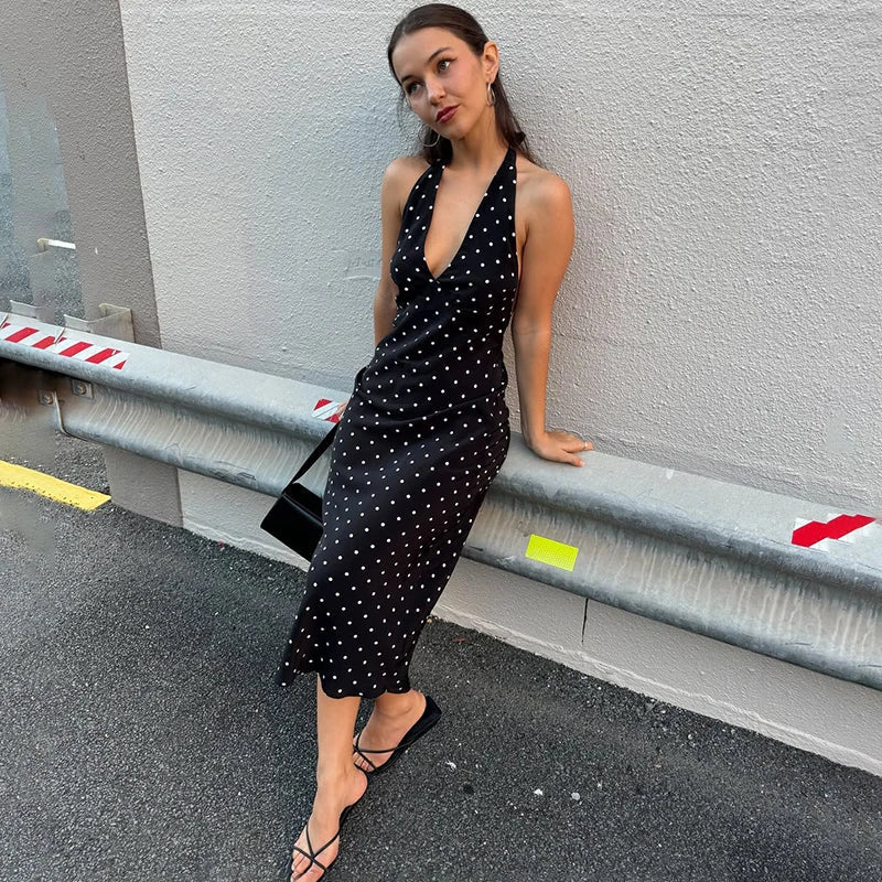 Robe longue Keira à pois à dos nu