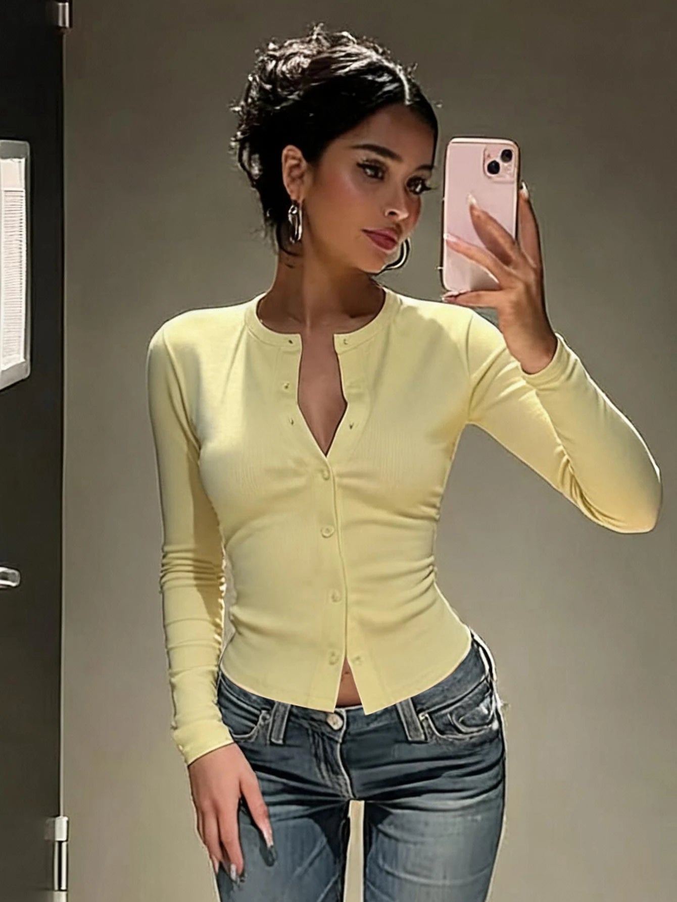 Sandra Top en maille côtelée boutonnée