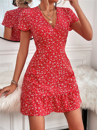 Floral Puff Sleeves Mini Dress