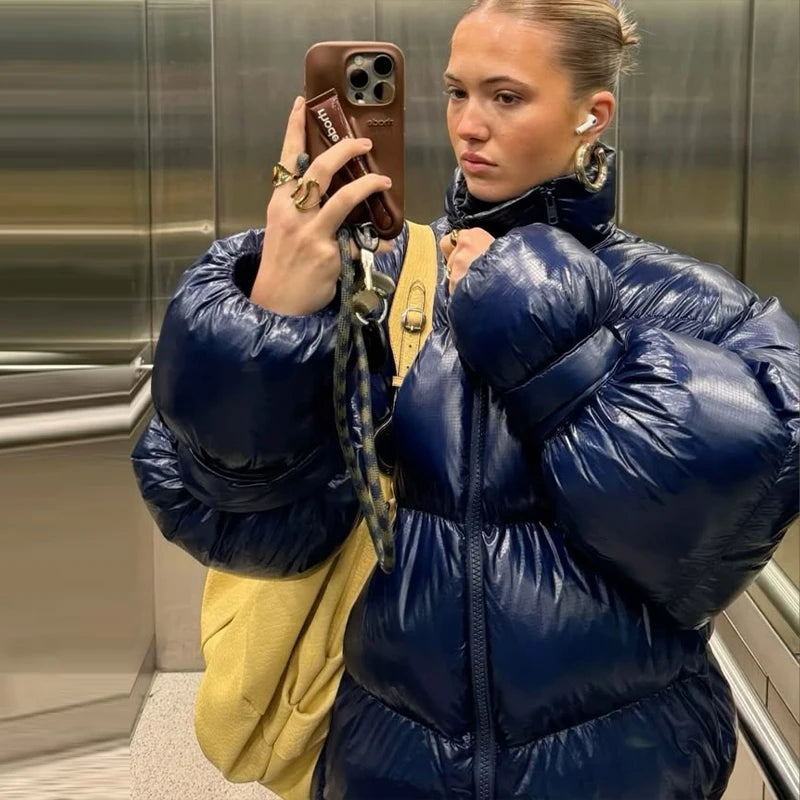 Olivia Shiny Oversized Puffer Jacket Women - Burgundy Trendy Winter Coat for Cold Days 6
