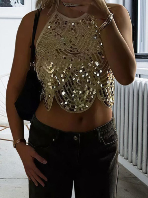 Sequin Backless Halter Top