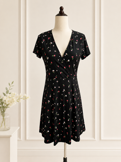 Floral Puff Sleeves Mini Dress