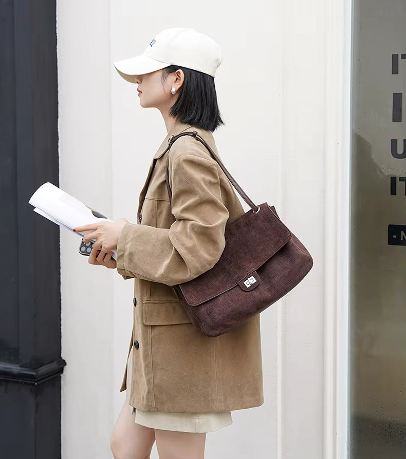 Sac fourre-tout rétro en cuir bovin givré