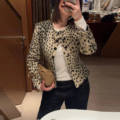 Leopard Faux Fur Cropped Jacket