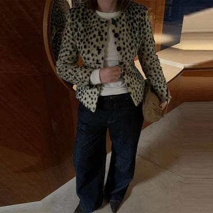 Leopard Faux Fur Cropped Jacket