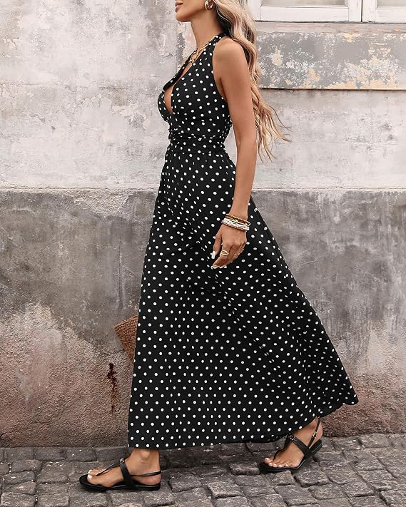 OLANE Adora Polka Dot Halter Midi Dress WhiteMWomen’s Dresses