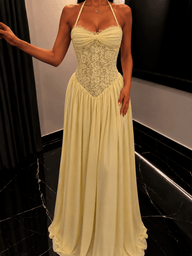Robe longue corset Nicole à encolure halter