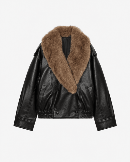 OLANE Alice Faux Leather Jacket Fur Collar BlackSWomen's Coats & Jackets