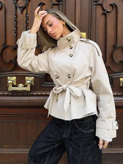 OLANE Alicia Waist-Cinching Belted Trench Coat BeigeXSWomen's Coats & Jackets