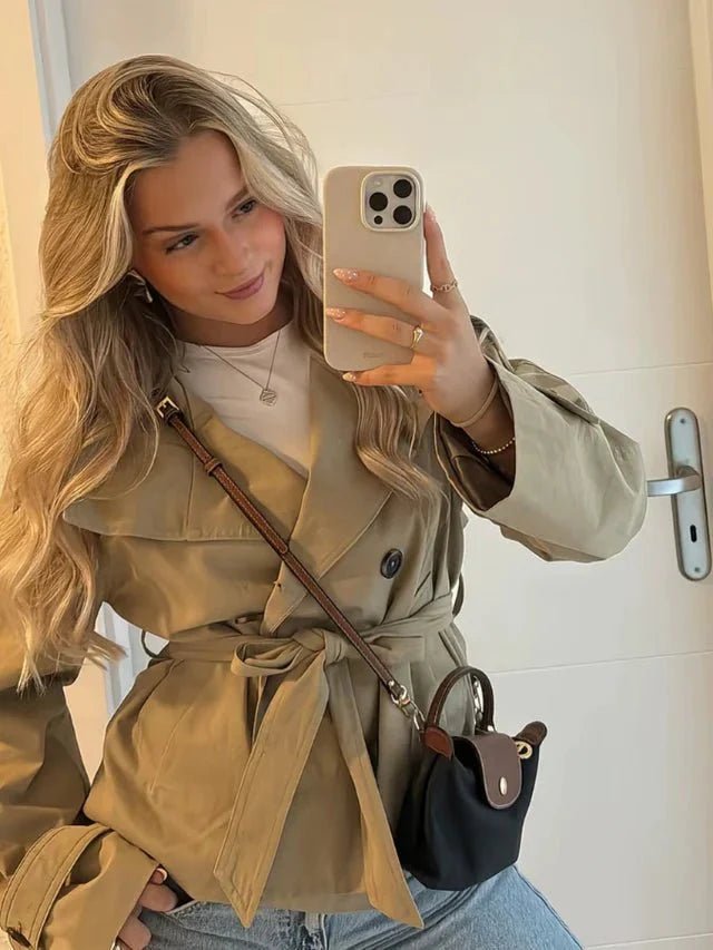 OLANE Alicia Waist-Cinching Belted Trench Coat BeigeXSWomen's Coats & Jackets