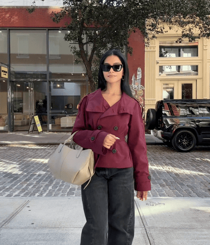 OLANE Alicia Waist-Cinching Belted Trench Coat BurgundyXSWomen's Coats & Jackets