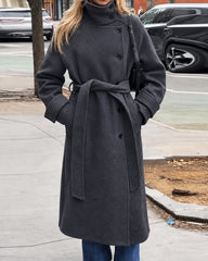 Angela Long Belted High Collar Coat
