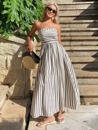 Annie Ruched Stripe Tube Dress