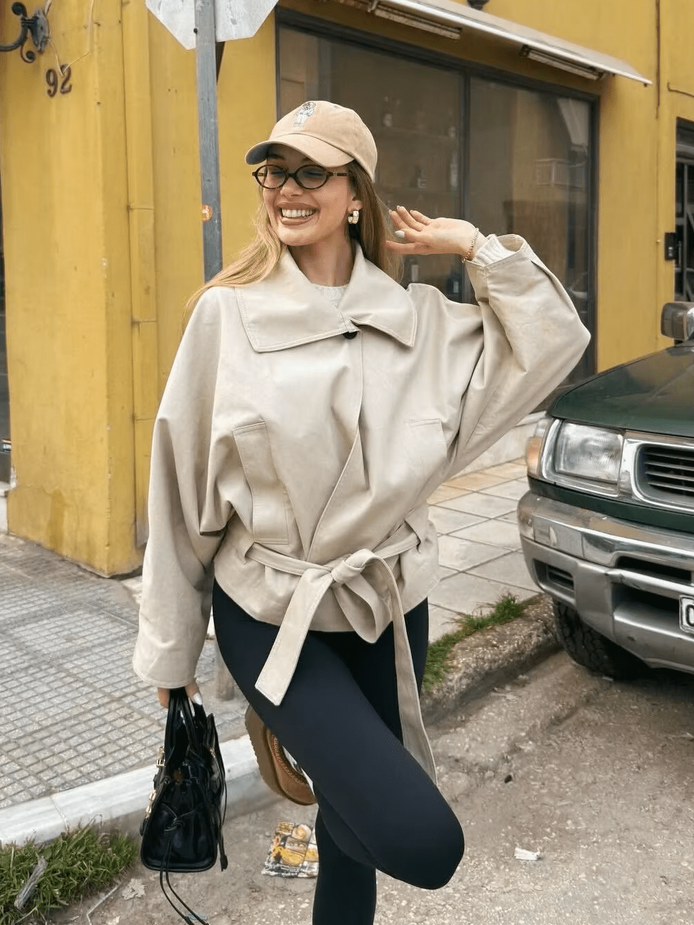 OLANE Asymmetric Button-Up Belted Trench Coat BeigeMWomen's Coats & Jackets