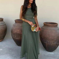 Olivia Robe maxi asymétrique à épaules dénudées, froncée
