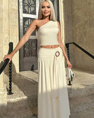 Kelly Ensemble asymétrique une-épaule avec ceinture et jupe longue