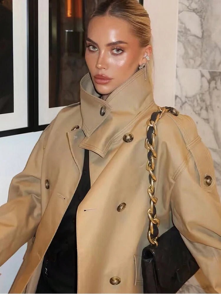 OLANE Beige Double Breasted Trench Coat BeigeMWomen's Coats & Jackets