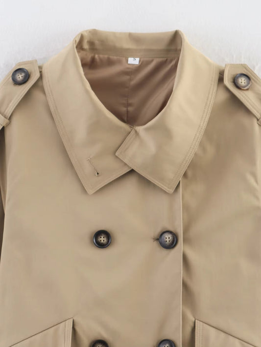 OLANE Beige Double Breasted Trench Coat BeigeXSWomen's Coats & Jackets
