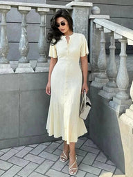 Adelin Bell Sleeve Pleated Knit Midi Dress