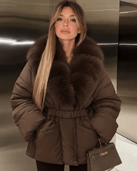 Belted Faux Fur Collar Quilted Parka