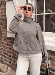 Manteau à col cheminée ceinturé en plaid