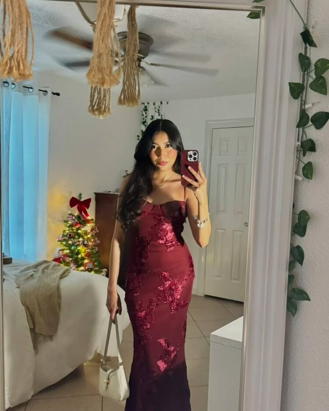 OLANE Bodycon Appliqué Tie-Back Evening Gown RedXSWomen’s Dresses