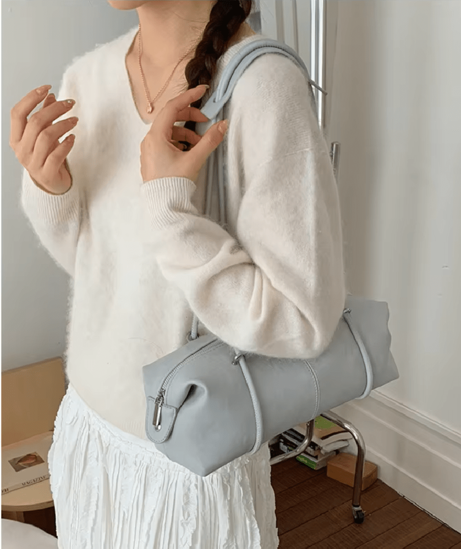 OLANE Boston Leather Pillow Shoulder Bag BlueWomen's Handbags