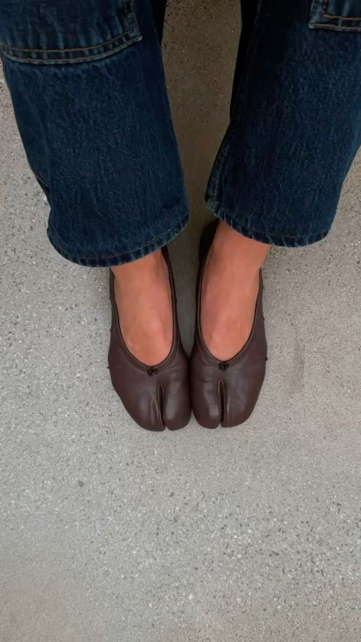 OLANE Bow Knot Split Toe Ballet Flats Brown37Women's Shoes
