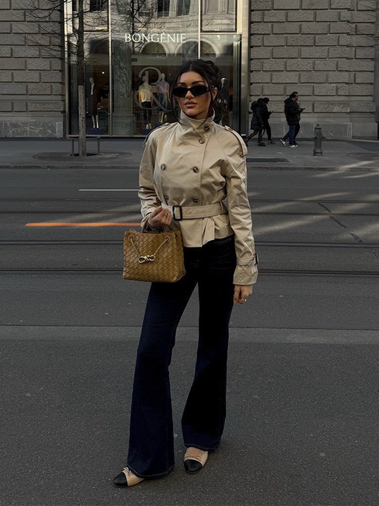 Olane Brand Classic Cropped Trench Coat BeigeSWomen's Coats & Jackets