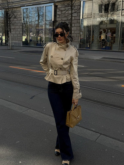 Olane Brand Classic Cropped Trench Coat BeigeSWomen's Coats & Jackets
