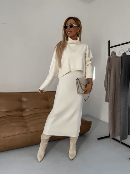 Olane Brand Cozy Midi Dress with Pullover Set CremeSMidi Dresses