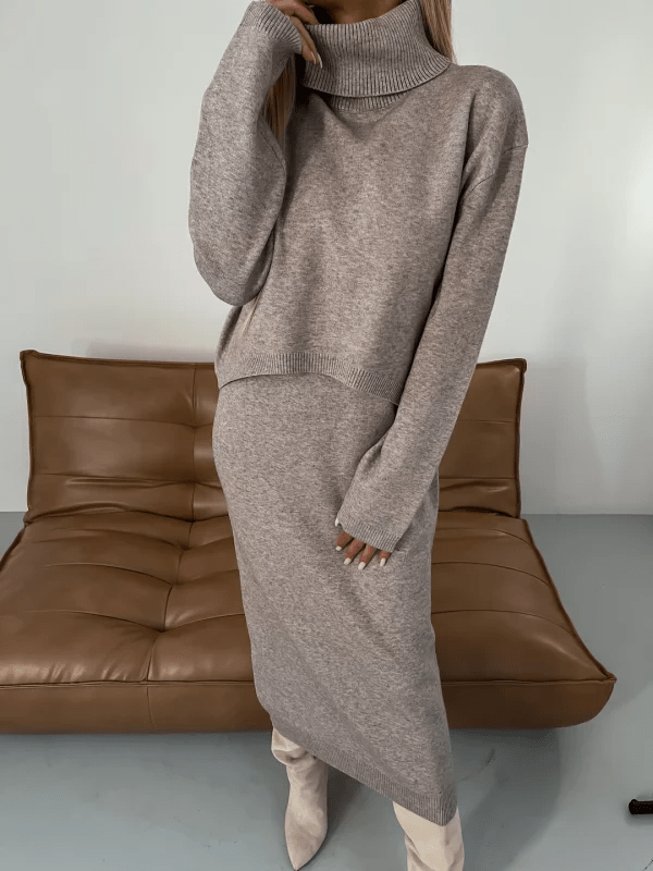 Olane Brand Cozy Midi Dress with Pullover Set GraySMidi Dresses