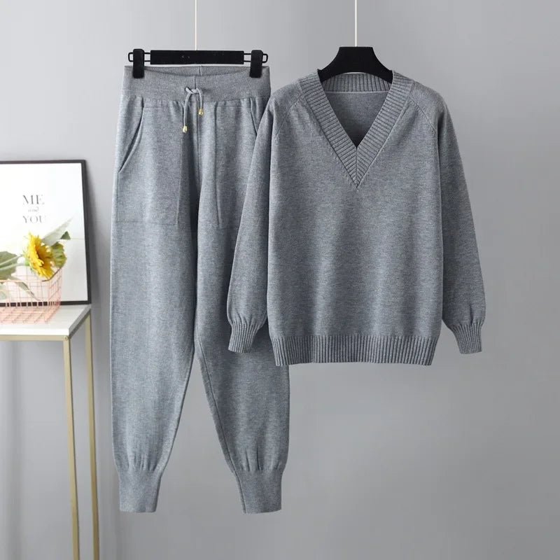 Olane Brand Knitted V - Neck Wool Set GraySWomen's Sets
