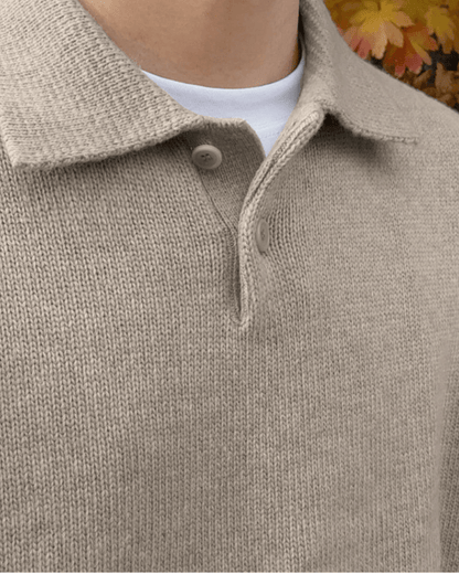 Olane Brand Men's Polo Sweater - Soft Fine Knit Long Sleeve Sweater for Autumn & Winter BeigeSMen's Sweaters