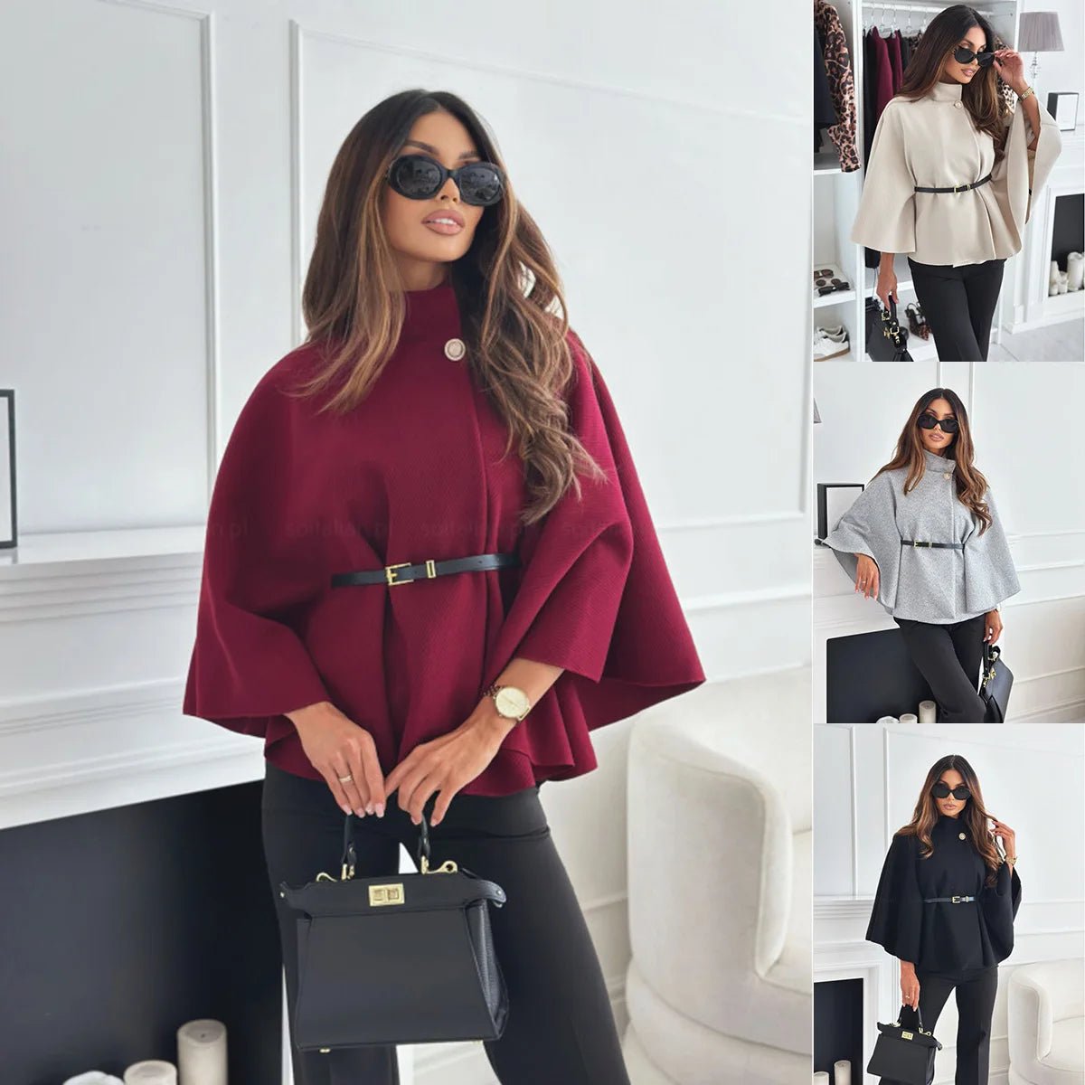 Olane Brand Stylish Cape Jacket BurgundySCapes