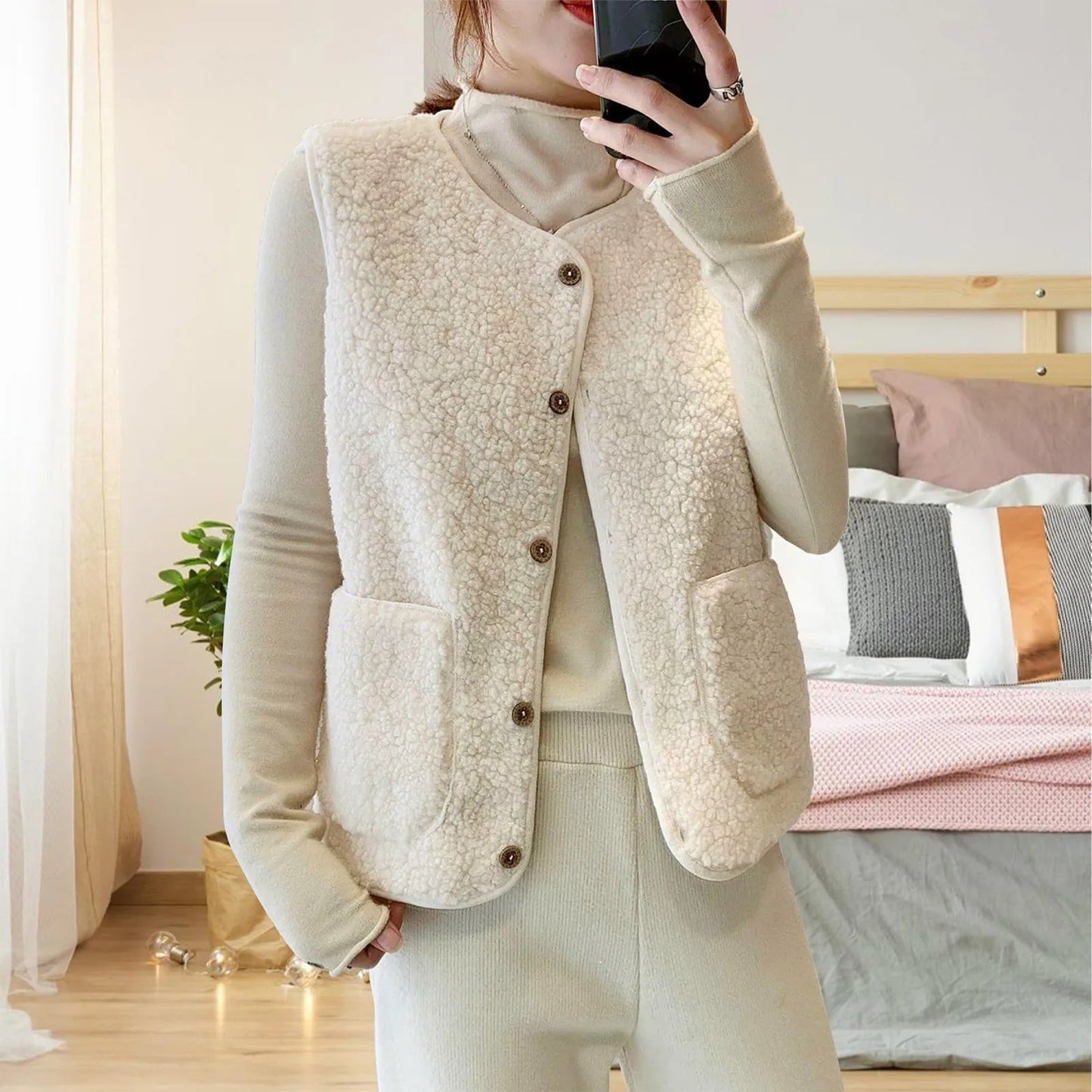 Olane Brand Teddy Fleece Vest CremeSVests