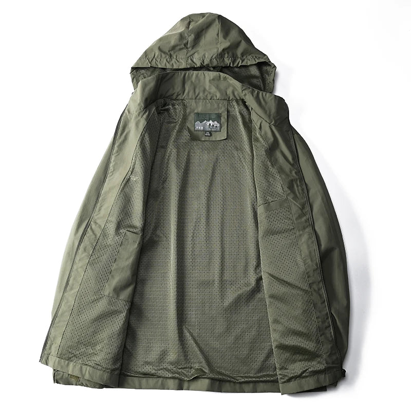 Olane Brand Waterproof Hooded Tactical Jacket BeigeMWindbreakers